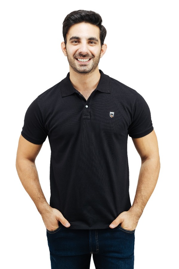 Playera Tipo Polo Negra Corte Slim Fit Con Bordado Para Caballero